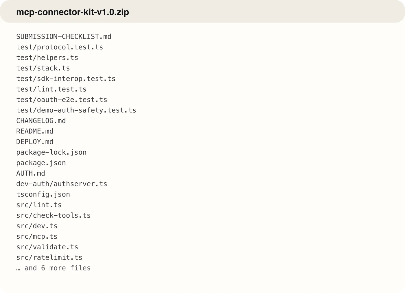 The files inside mcp-connector-kit-v1.0.zip